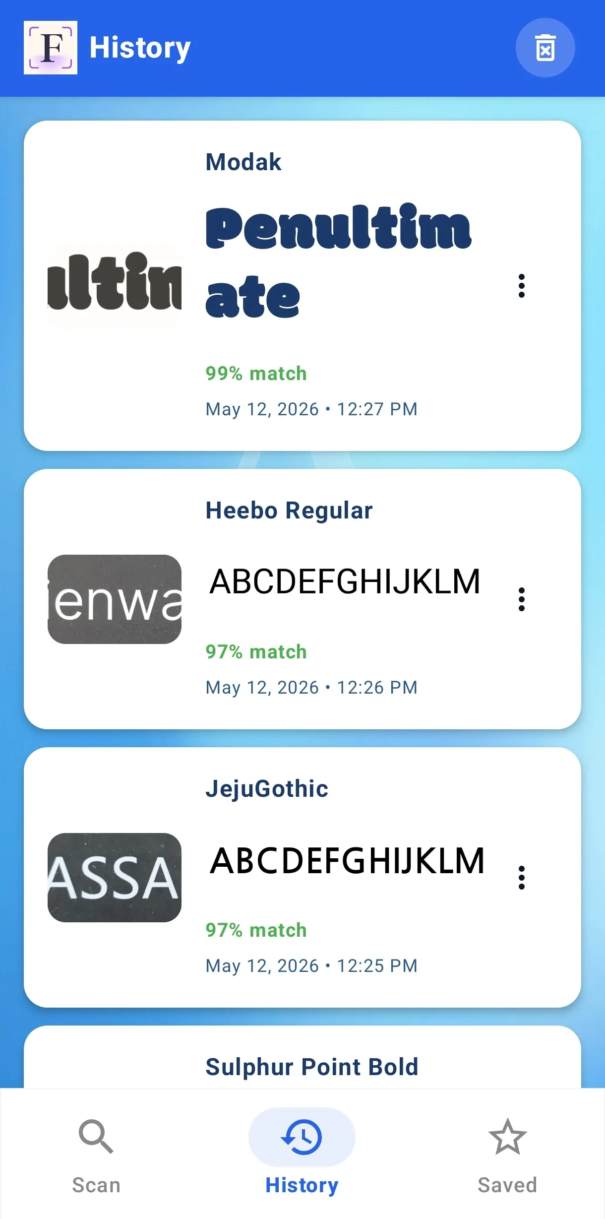 Scan history